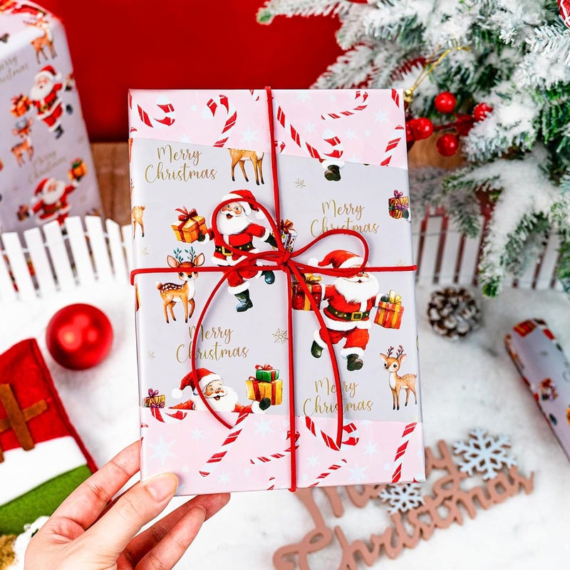 MAYPLUSS Reversible Christmas Wrapping Paper, Santa Wrapping Paper, Vintage Santa Claus with Cute Reindeer Themed Christmas Gift Wrap for Gift Packaging, Festive Decoration (17 Inch X 33 Feet) - Image 4